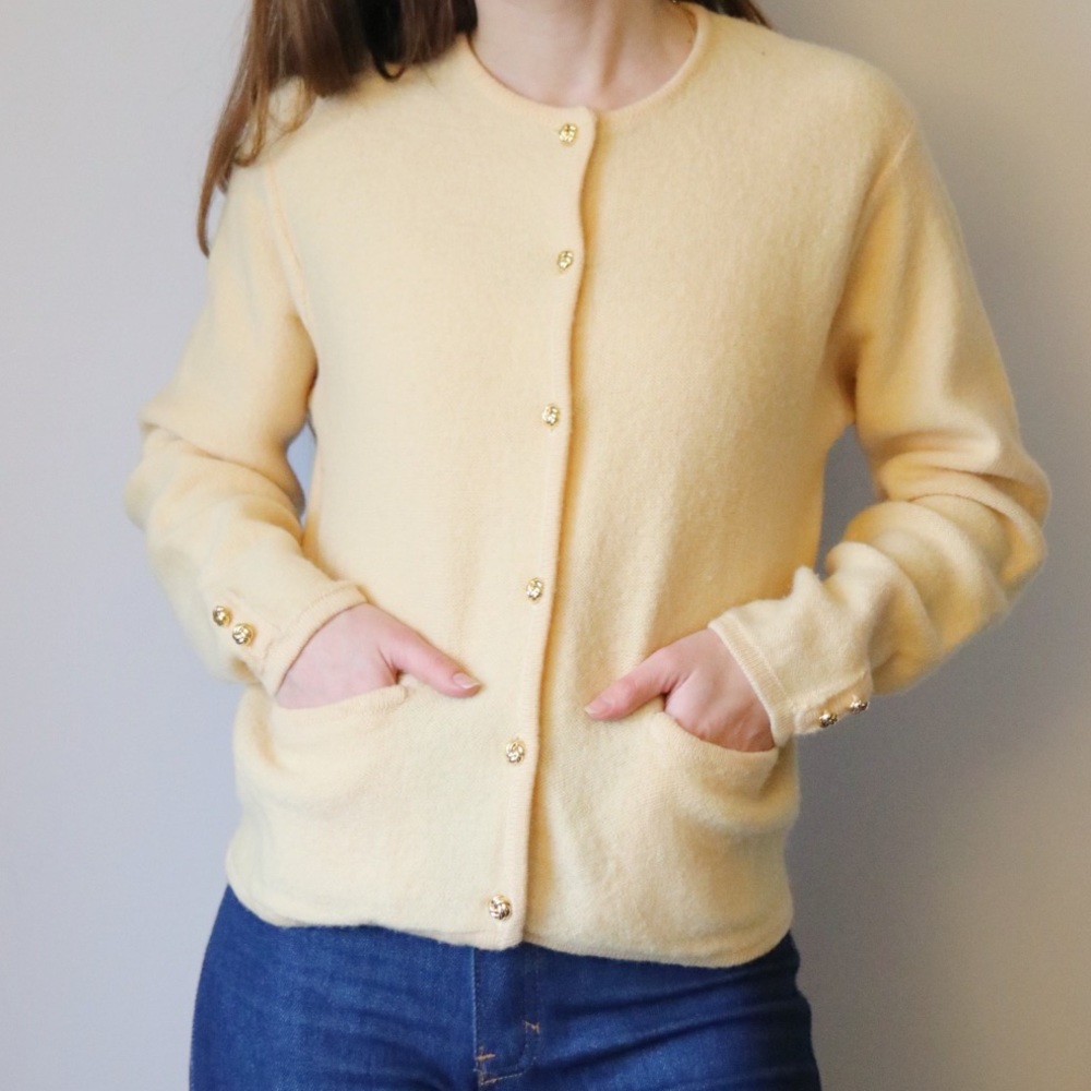 Vintage Cream Sweater with Gold Buttons & Pockets